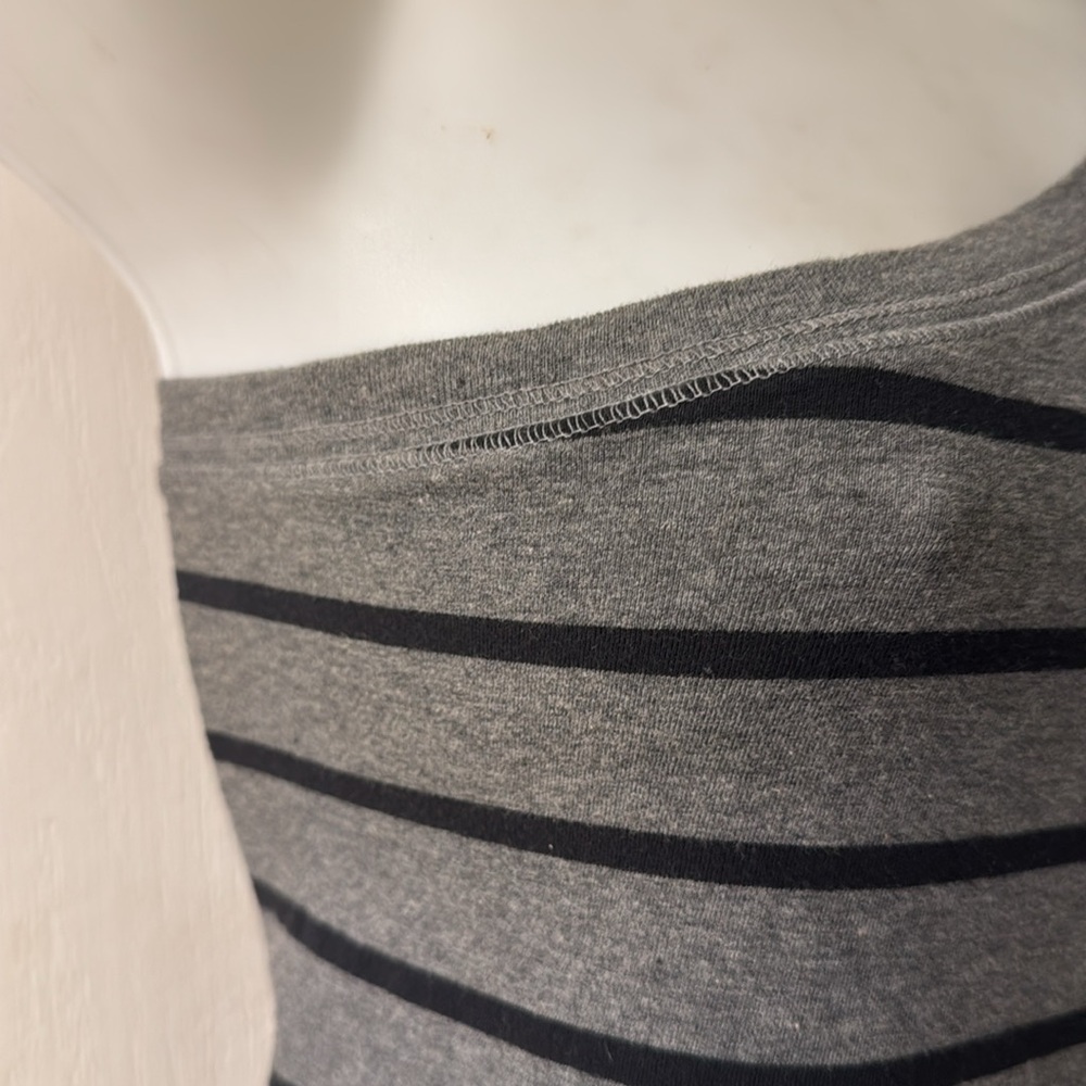 Striped Gray and Black One-Shoulder Cotton Dress Size large